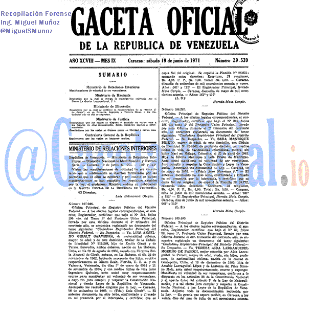 Gaceta Oficial 29539 del 19 Junio 1971
