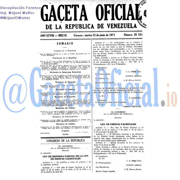 Gaceta Oficial 29541 del 22 Junio 1971