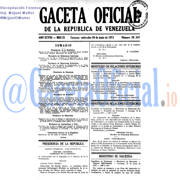 Gaceta Oficial 29547 del 30 Junio 1971