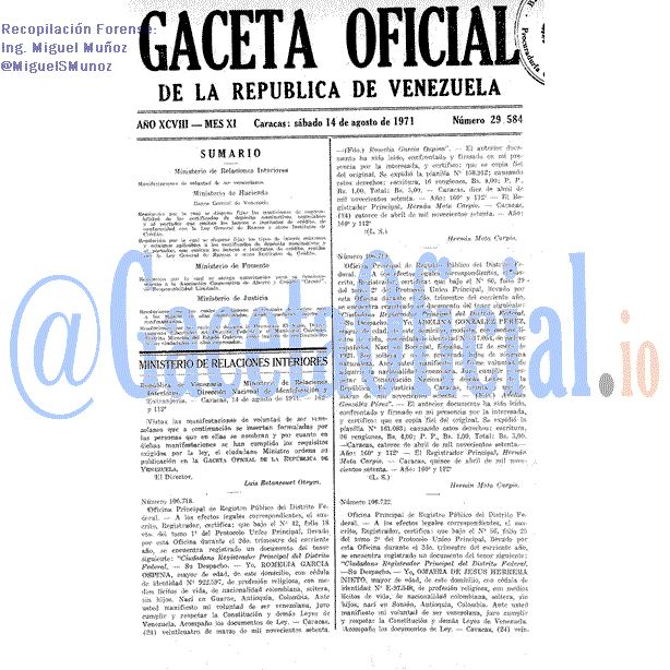 Gaceta Oficial 29584 del 14 Agosto 1971