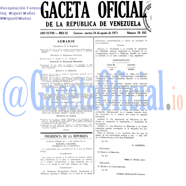 Gaceta Oficial 29592 del 24 Agosto 1971