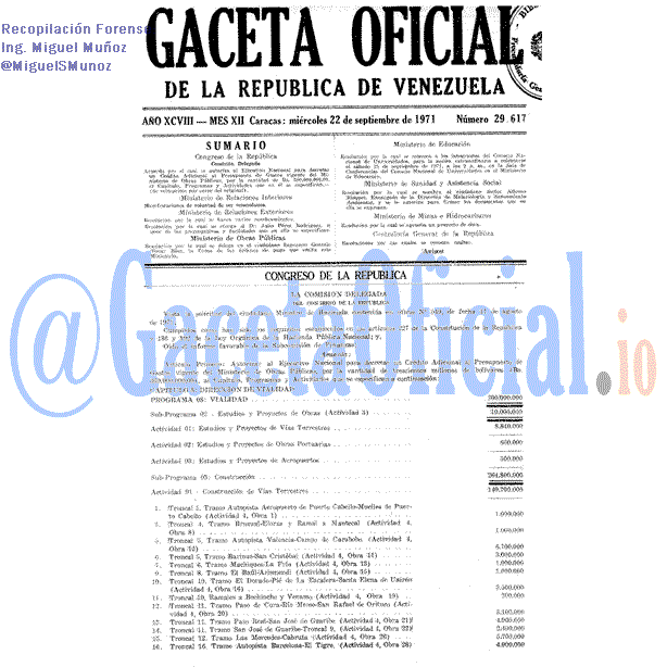 Gaceta Oficial 29617 del 22 Septiembre 1971