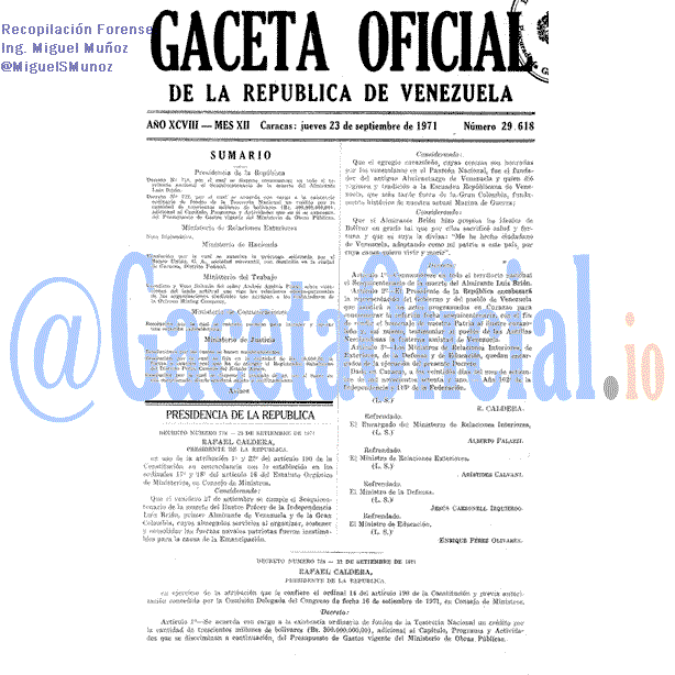 Gaceta Oficial 29618 del 23 Septiembre 1971
