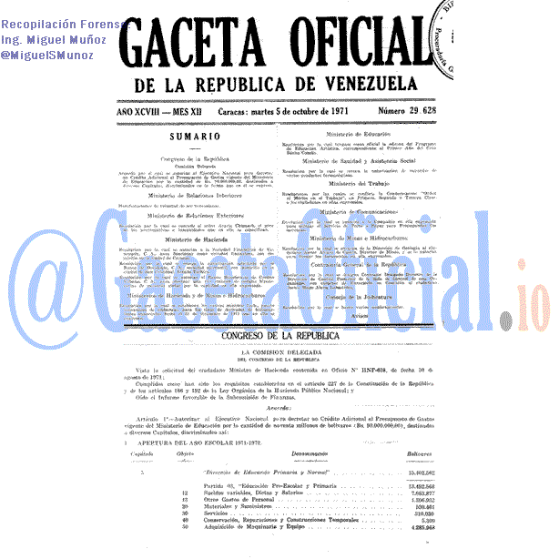 Gaceta Oficial 29628 del 5 Octubre 1971