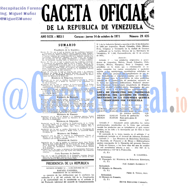 Gaceta Oficial 29635 del 14 Octubre 1971