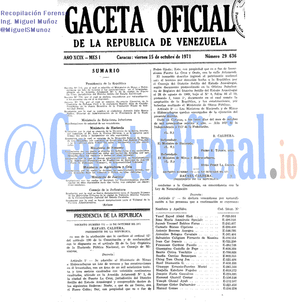 Gaceta Oficial 29636 del 15 Octubre 1971