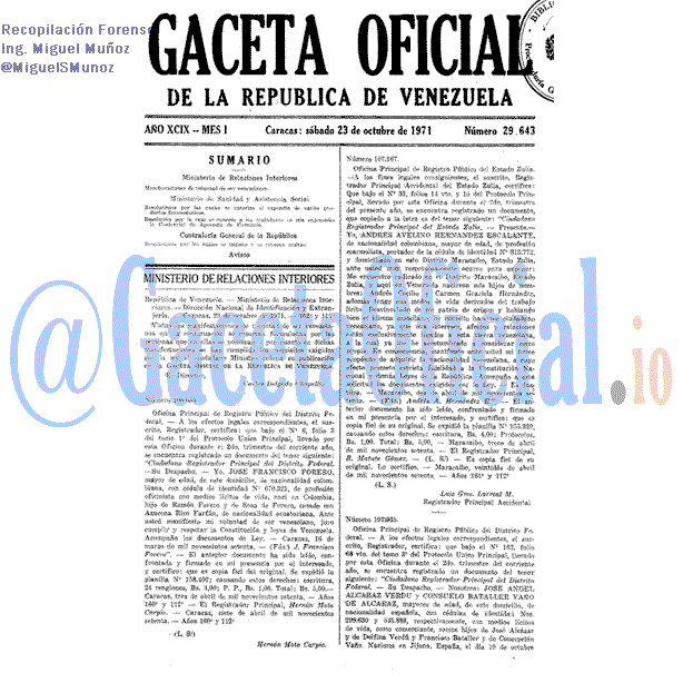 Gaceta Oficial 29643 del 23 Octubre 1971