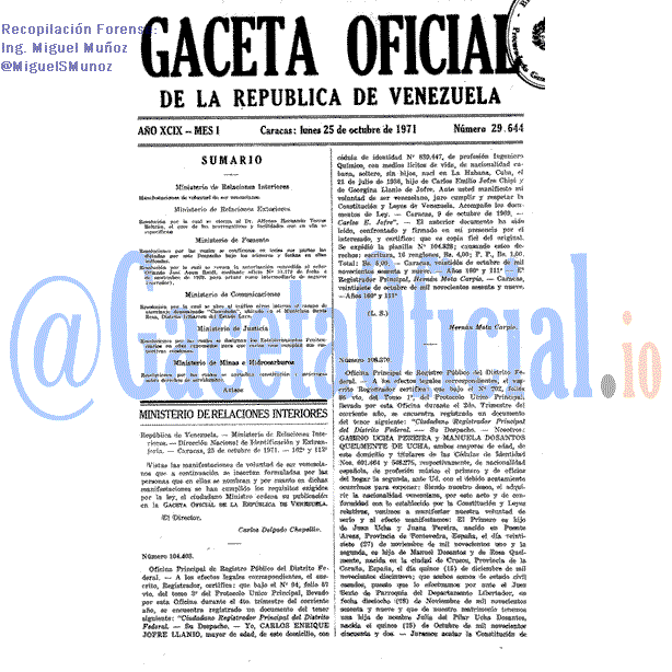Gaceta Oficial 29644 del 25 Octubre 1971