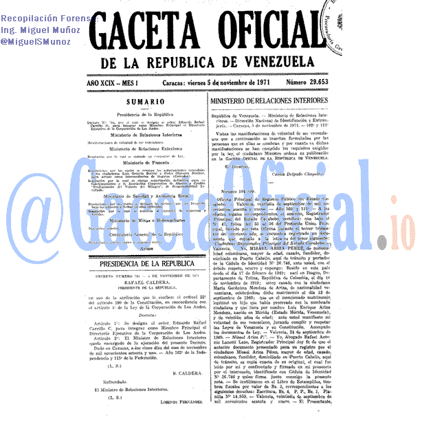 Gaceta Oficial 29653 del 5 Noviembre 1971
