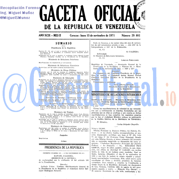 Gaceta Oficial 29661 del 15 Noviembre 1971