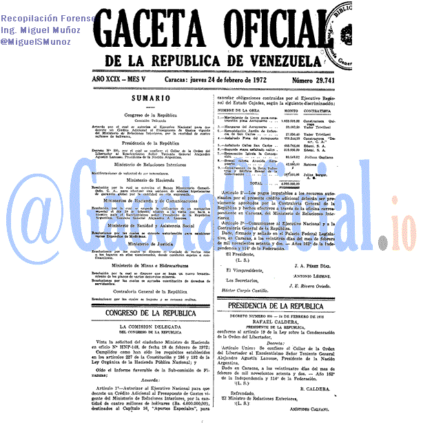 Gaceta Oficial 29741 del 24 Febrero 1972