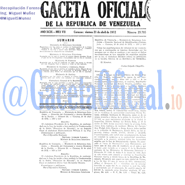 Gaceta Oficial 29785 del 21 Abril 1972