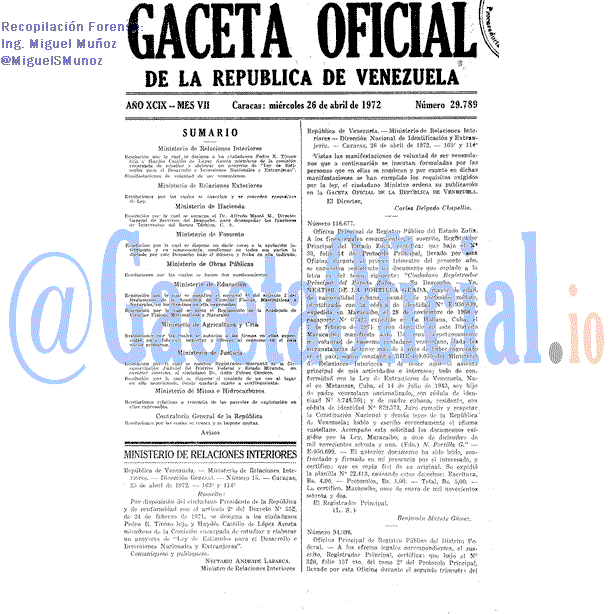 Gaceta Oficial 29789 del 26 Abril 1972