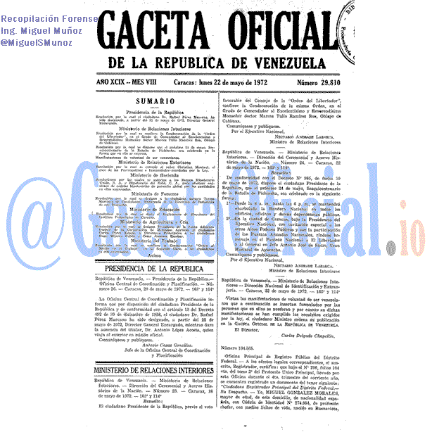 Gaceta Oficial 29810 del 22 Mayo 1972