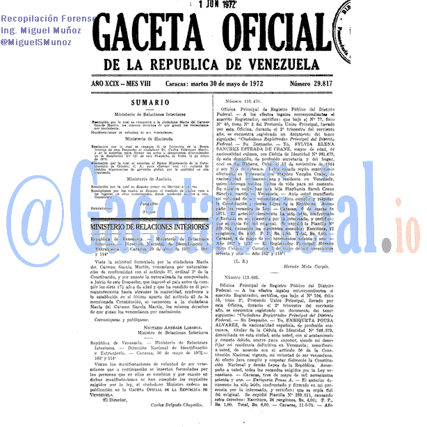 Gaceta Oficial 29817 del 30 Mayo 1972