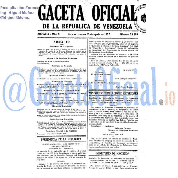 Gaceta Oficial 29889 del 25 Agosto 1972