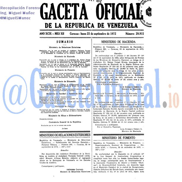 Gaceta Oficial 29915 del 25 Septiembre 1972