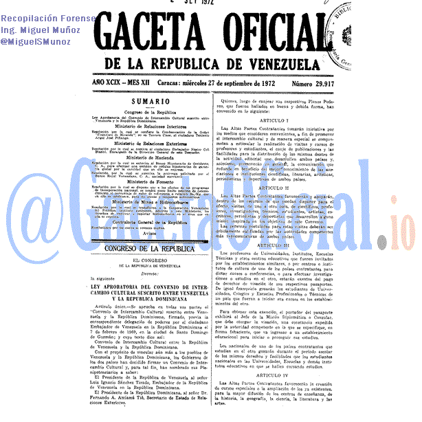 Gaceta Oficial 29917 del 27 Septiembre 1972