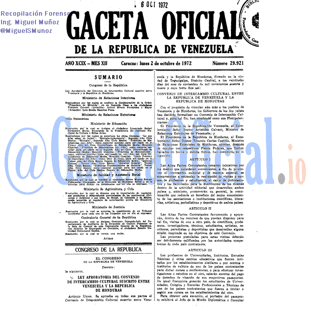 Gaceta Oficial 29921 del 2 Octubre 1972