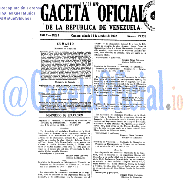 Gaceta Oficial 29931 del 14 Octubre 1972