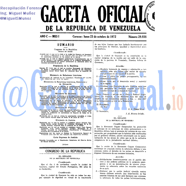 Gaceta Oficial 29938 del 23 Octubre 1972