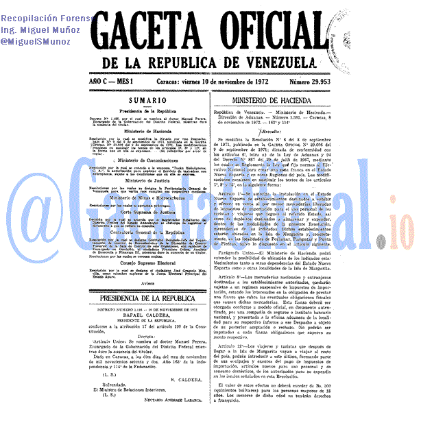Gaceta Oficial 29953 del 10 Noviembre 1972
