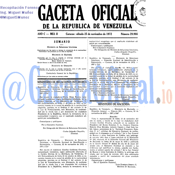 Gaceta Oficial 29966 del 25 Noviembre 1972