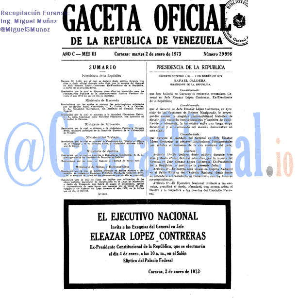 Gaceta Oficial 29996 del 2 Enero 1973