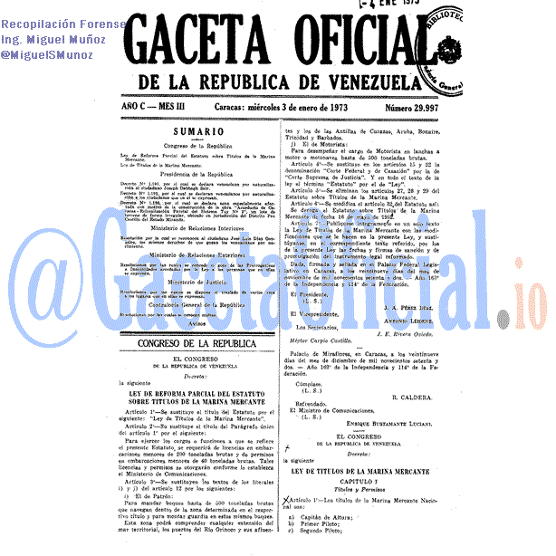 Gaceta Oficial 29997 del 3 Enero 1973