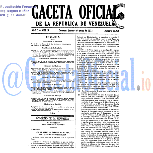 Gaceta Oficial 29998 del 4 Enero 1973