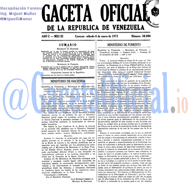 Gaceta Oficial 30000 del 6 Enero 1973