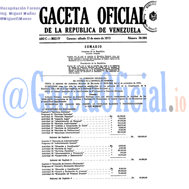 Gaceta Oficial 30006 del 13 Enero 1973