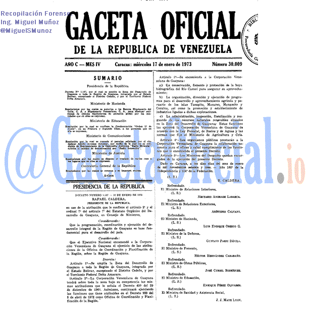 Gaceta Oficial 30009 del 17 Enero 1973