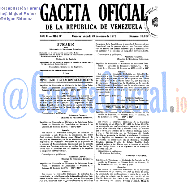 Gaceta Oficial 30012 del 20 Enero 1973