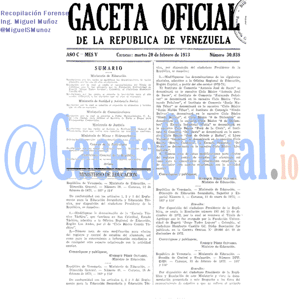 Gaceta Oficial 30038 del 20 Febrero 1973