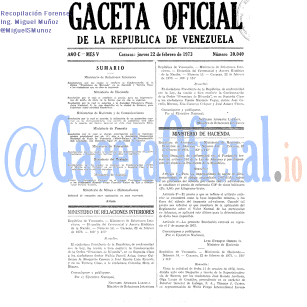 Gaceta Oficial 30040 del 22 Febrero 1973