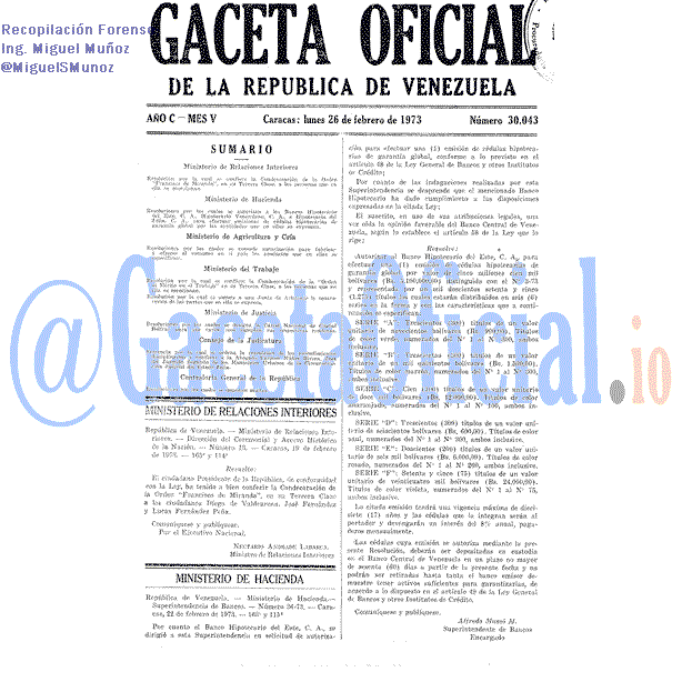 Gaceta Oficial 30043 del 26 Febrero 1973