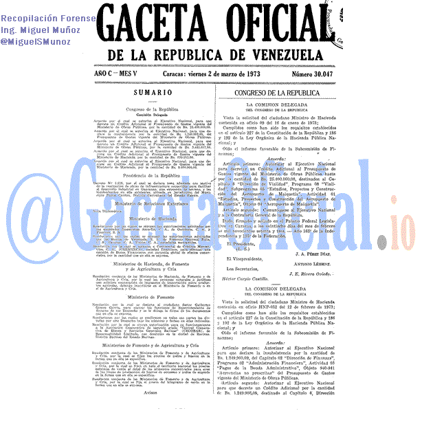 Gaceta Oficial 30047 del 2 Marzo 1973