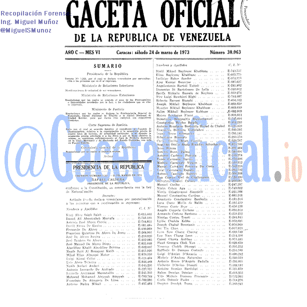 Gaceta Oficial 30063 del 24 Marzo 1973