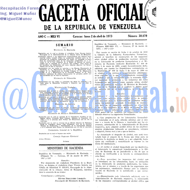 Gaceta Oficial 30070 del 2 Abril 1973