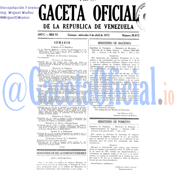 Gaceta Oficial 30072 del 4 Abril 1973