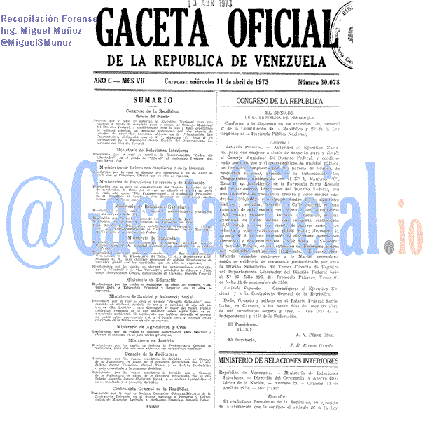 Gaceta Oficial 30078 del 11 Abril 1973
