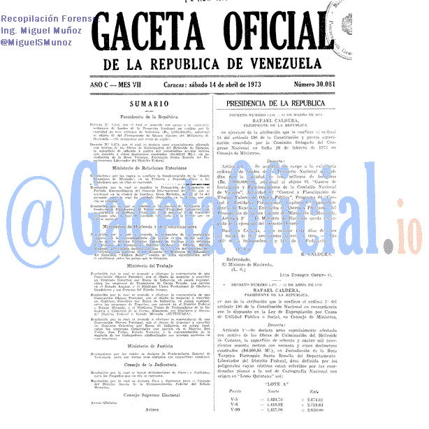 Gaceta Oficial 30081 del 14 Abril 1973