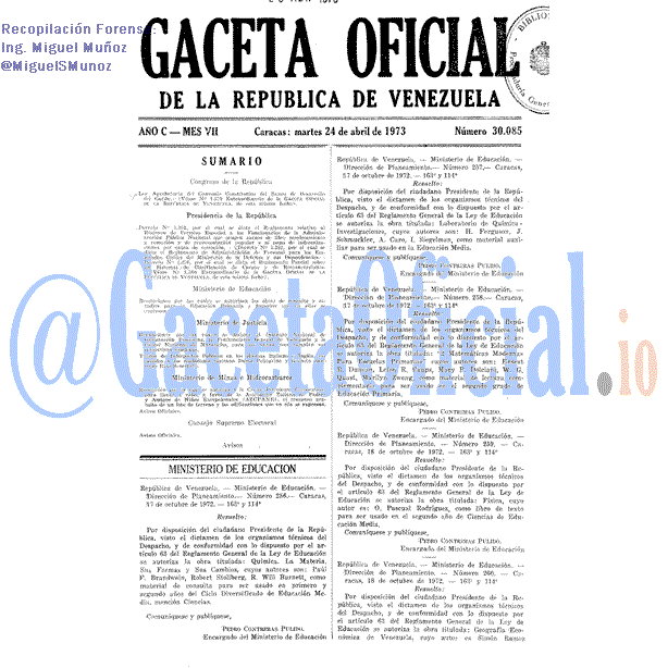 Gaceta Oficial 30085 del 24 Abril 1973
