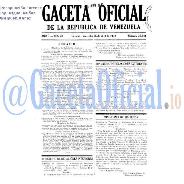 Gaceta Oficial 30086 del 25 Abril 1973