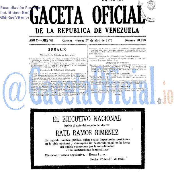 Gaceta Oficial 30088 del 27 Abril 1973