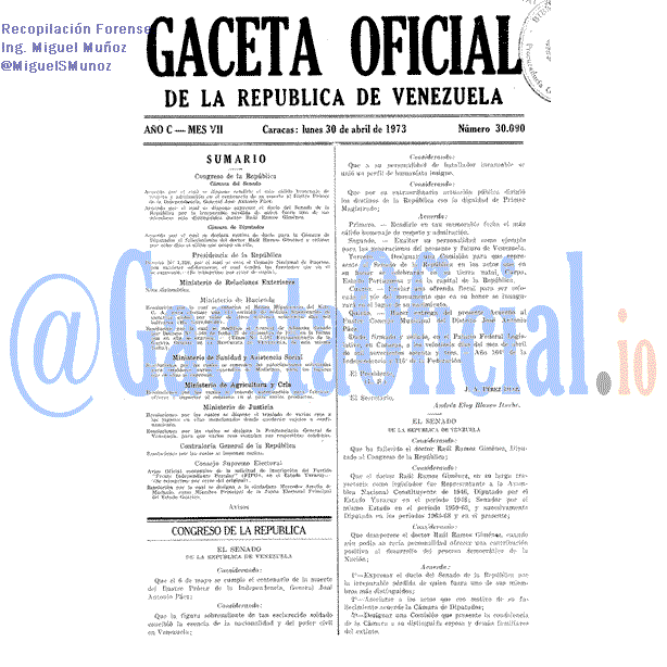Gaceta Oficial 30090 del 30 Abril 1973
