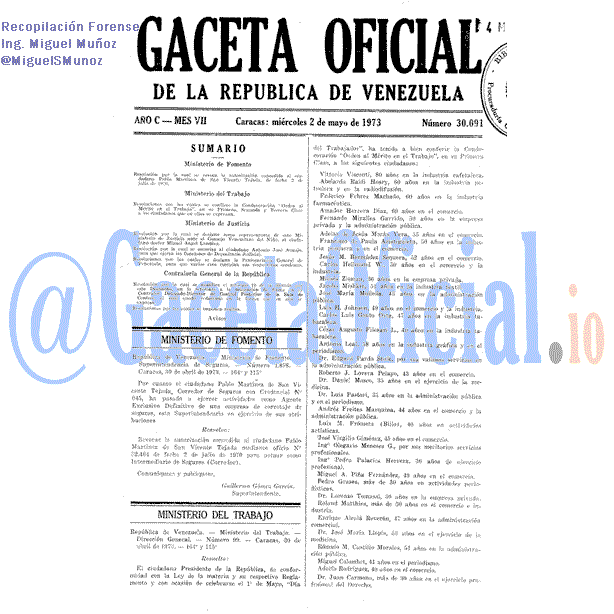 Gaceta Oficial 30091 del 2 Mayo 1973