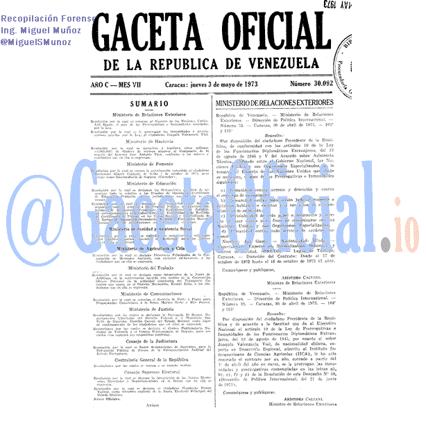 Gaceta Oficial 30092 del 3 Mayo 1973