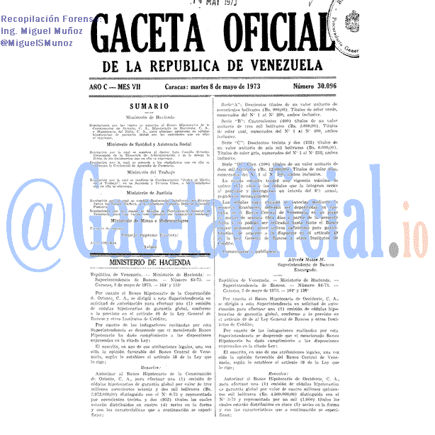 Gaceta Oficial 30096 del 8 Mayo 1973